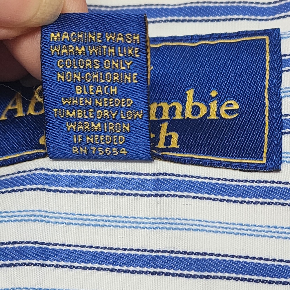 Abercrombie & Fitch Button Down Blue White Striped Preppy Mens Large - Picture 6 of 6
